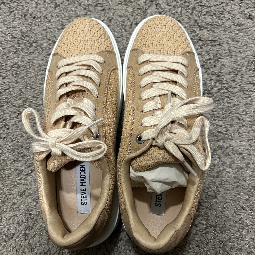 Steve Madden Carmina Natural Raffia Sneaker, Size 8.5